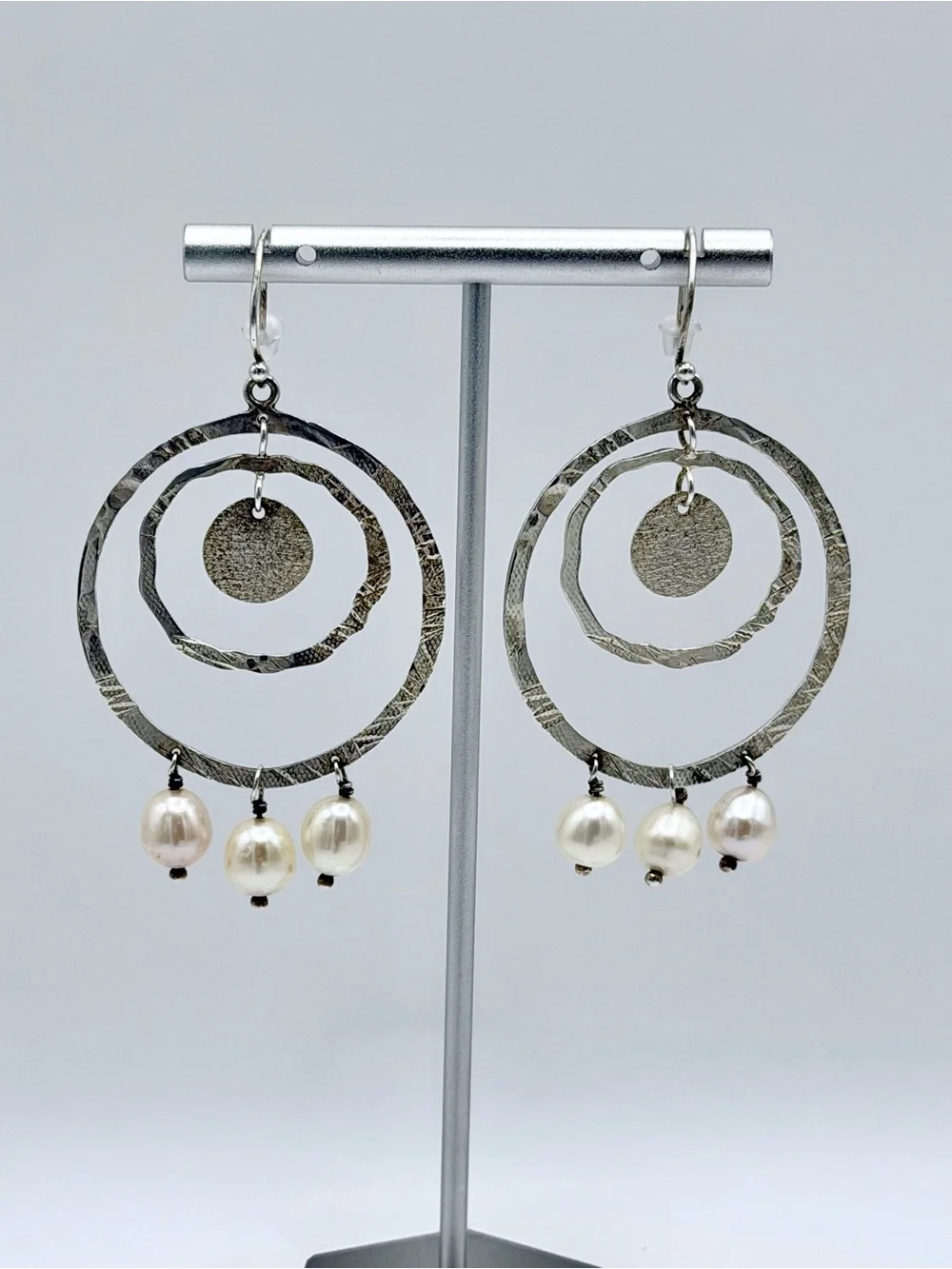 Silpada Rare HTF Sterling PEARLS OF WISDOM Wire Drop Multi-Hoop Earrings wPearls - Picture 1 of 12
